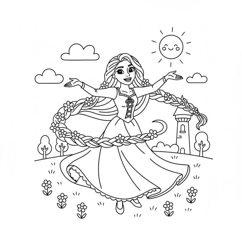 Rapunzel che balla da colorare
