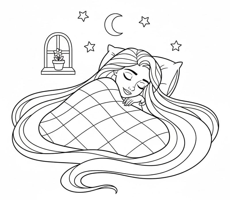 Rapunzel che dorme da colorare