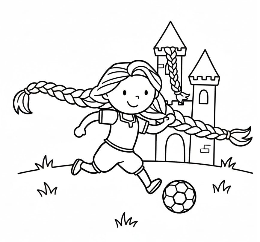 Rapunzel che gioca a calcio da colorare