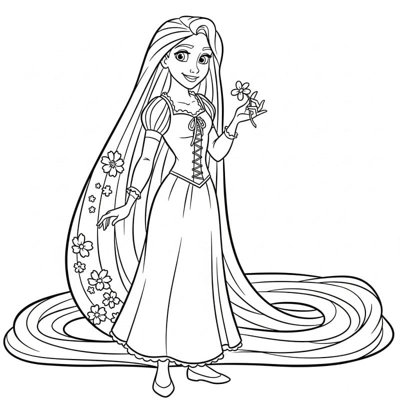 Rapunzel con fiori da colorare