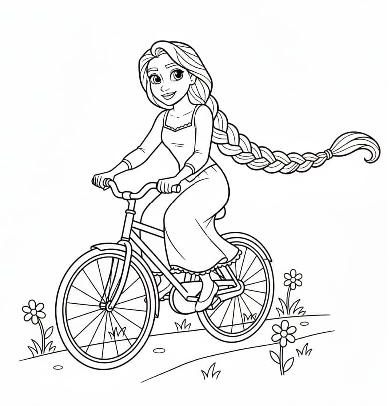 Rapunzel in bicicletta da colorare