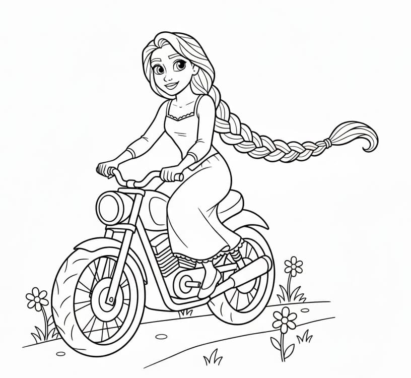 Rapunzel in moto da colorare