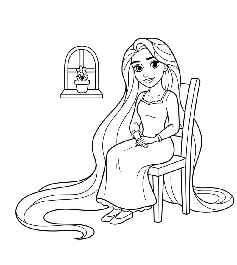 Rapunzel sulla sedia da colorare