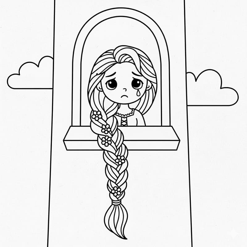 Rapunzel triste da colorare