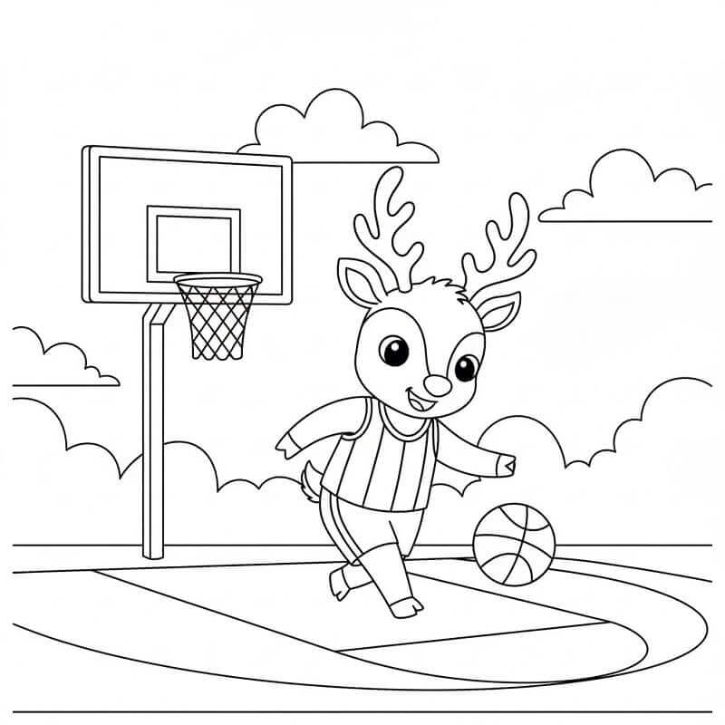 Renna Gioca a Basket da colorare