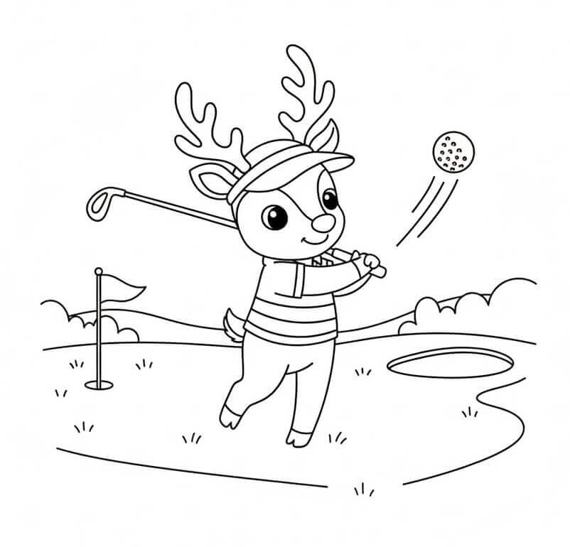 Renna Gioca a Golf da colorare