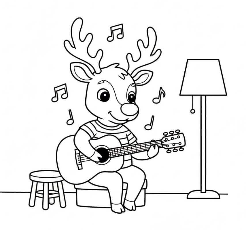 Renna Suona la Chitarra da colorare