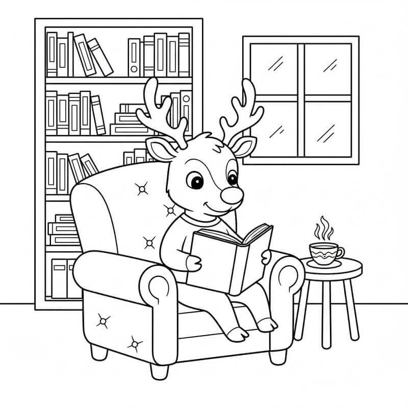 Renna che Legge un Libro da colorare