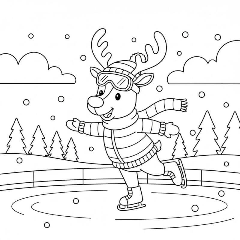 Renna che Pattina sul Ghiaccio da colorare