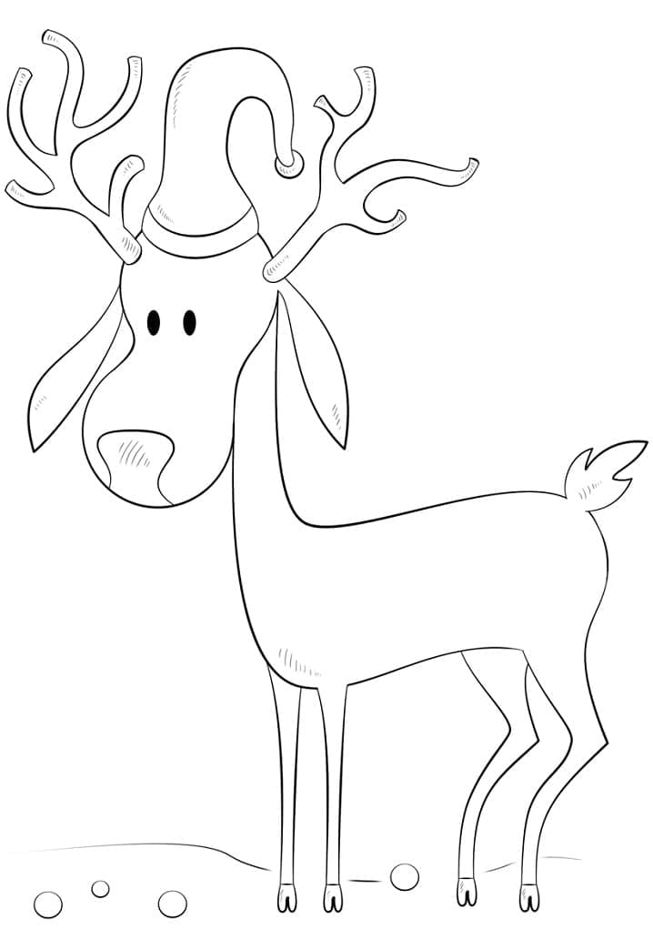 Renna con Cappello da Babbo Natale da colorare