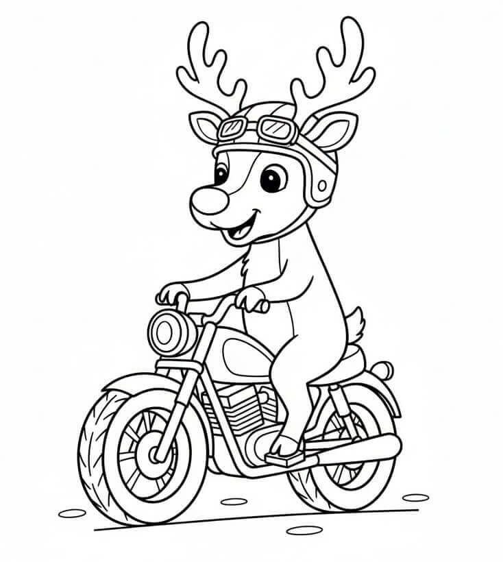 Renna in Moto da colorare