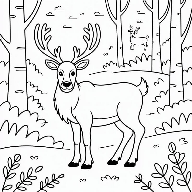 Renna nel Bosco da colorare