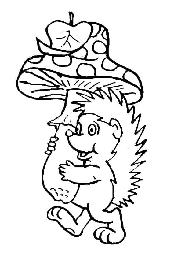 Riccio che Tiene un Fungo da colorare