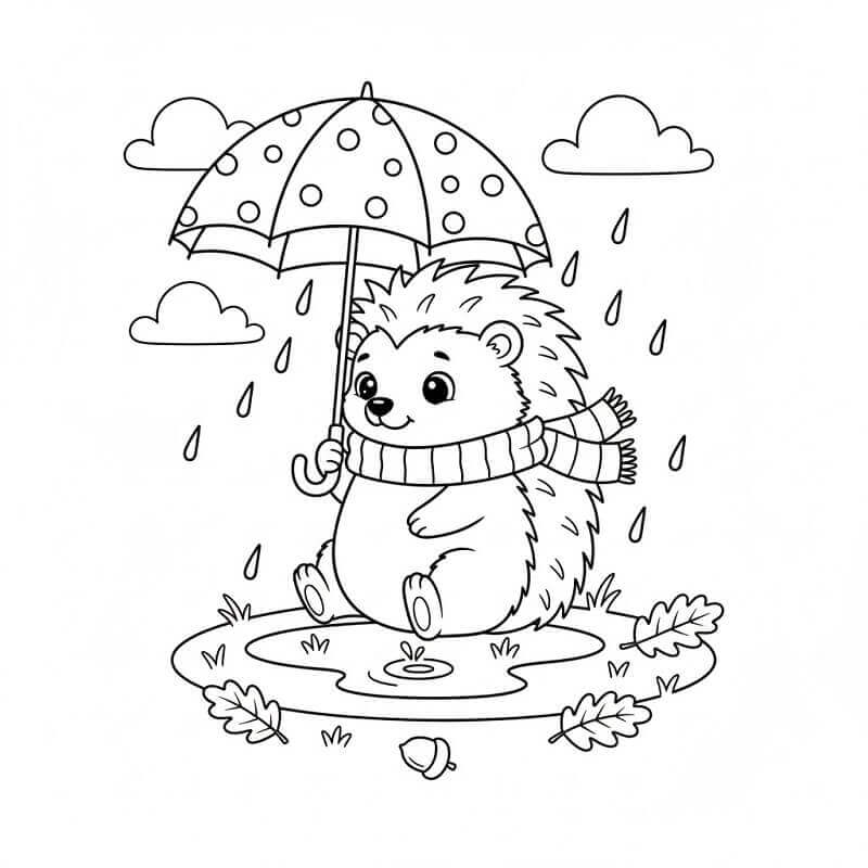 Riccio con Ombrello da colorare