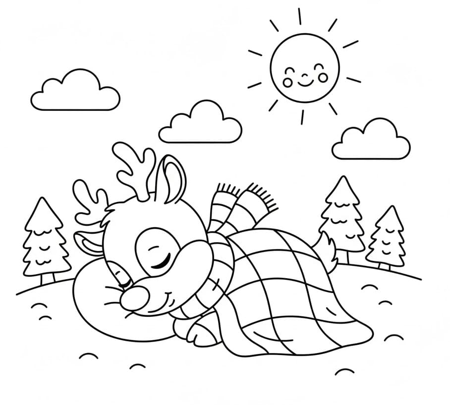 Rudolph che dorme da colorare