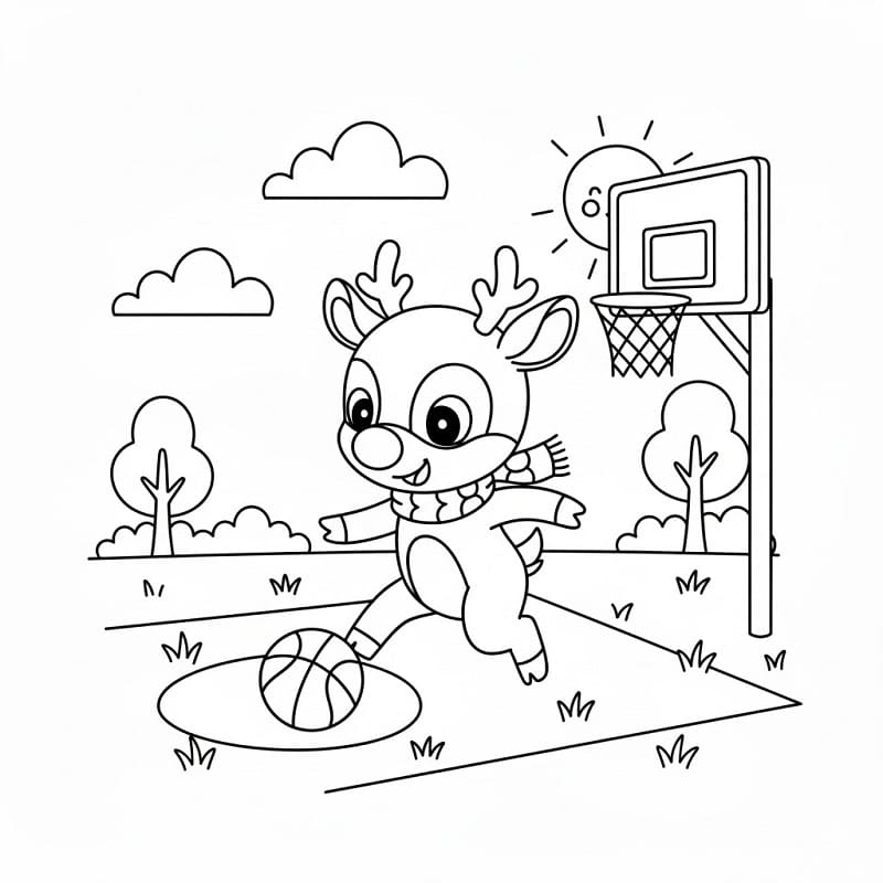 Rudolph che gioca a basket da colorare