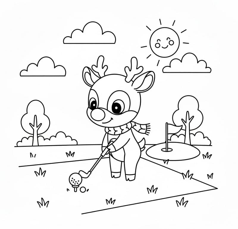 Rudolph che gioca a golf da colorare