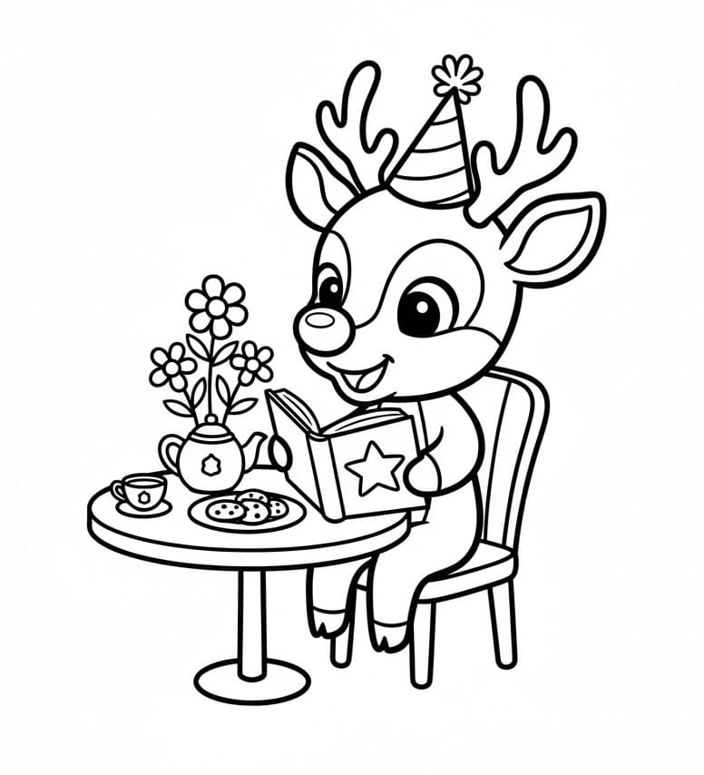 Rudolph che legge un libro da colorare