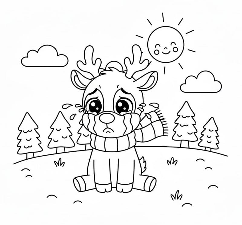 Rudolph che piange da colorare