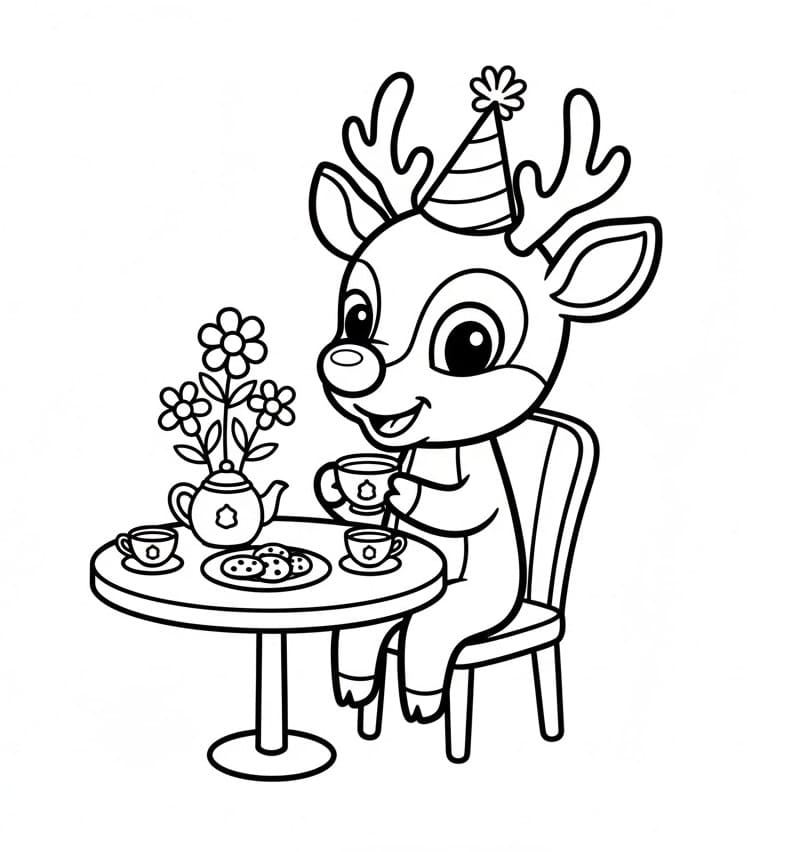 Rudolph che prende il tè da colorare