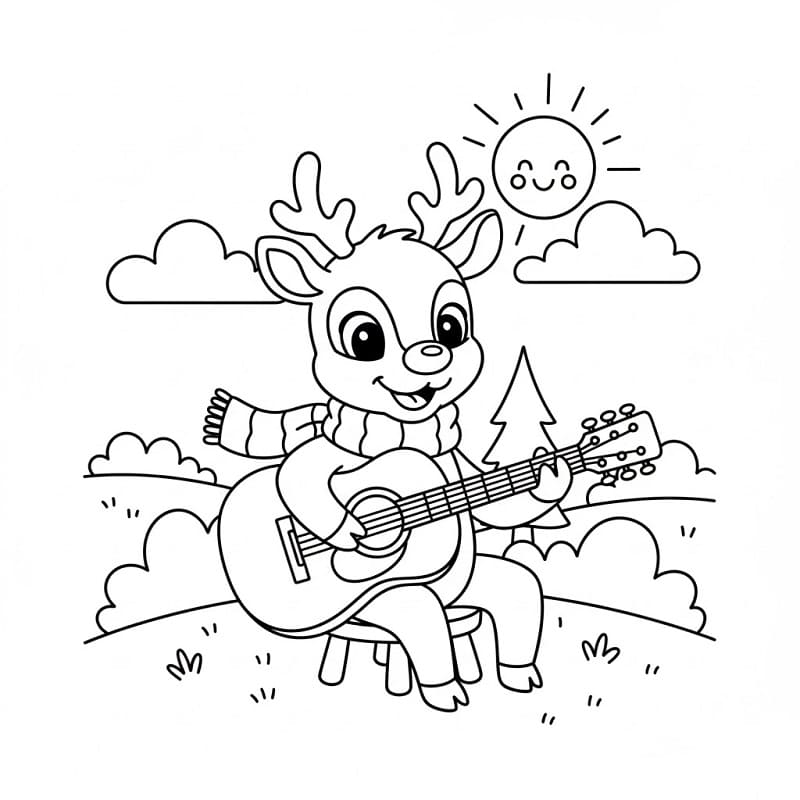 Rudolph che suona la chitarra da colorare