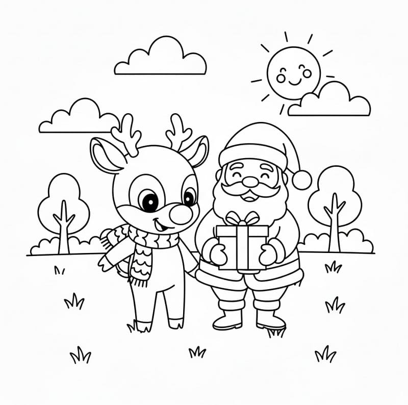Rudolph e Babbo Natale da colorare