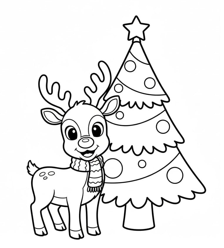 Rudolph e albero di Natale da colorare