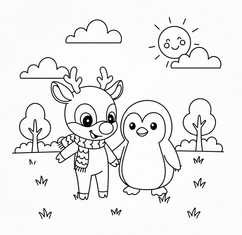 Rudolph e pinguino da colorare