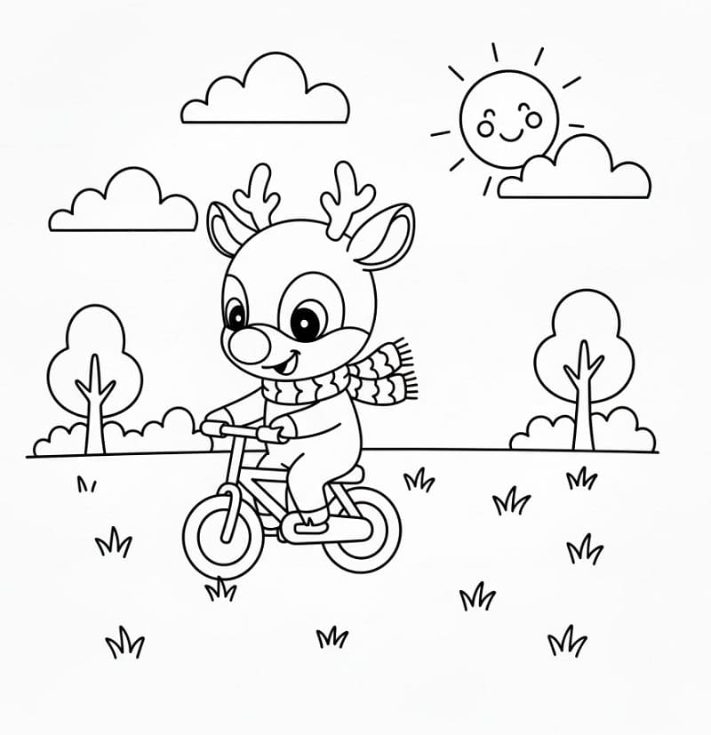 Rudolph in bicicletta da colorare