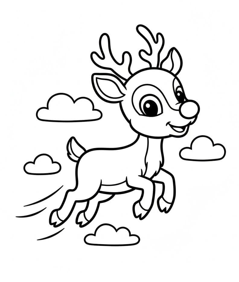 Rudolph nel cielo da colorare
