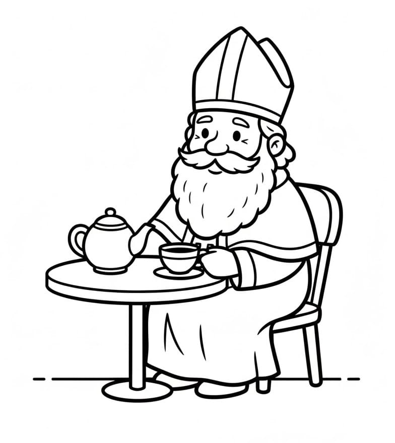 San Nicola che prende il tè da colorare