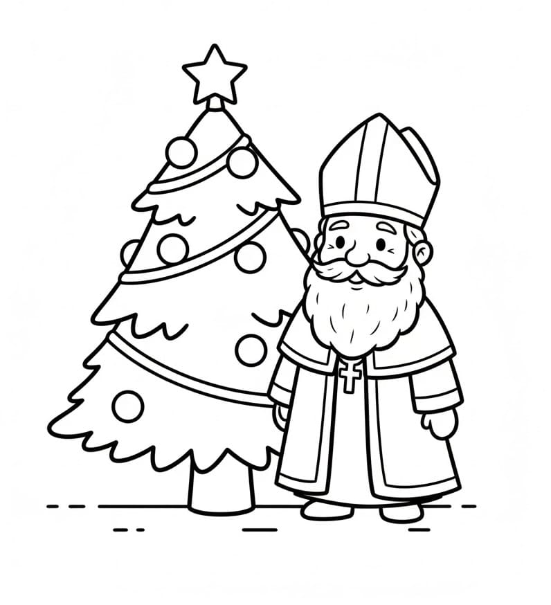 San Nicola e l’albero di Natale da colorare