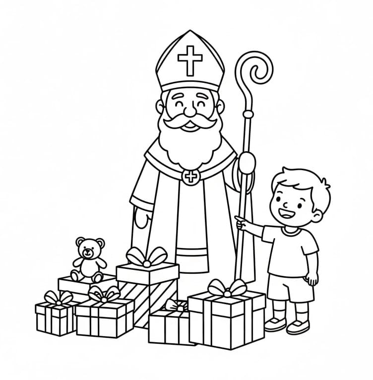 San Nicola e un bambino piccolo da colorare