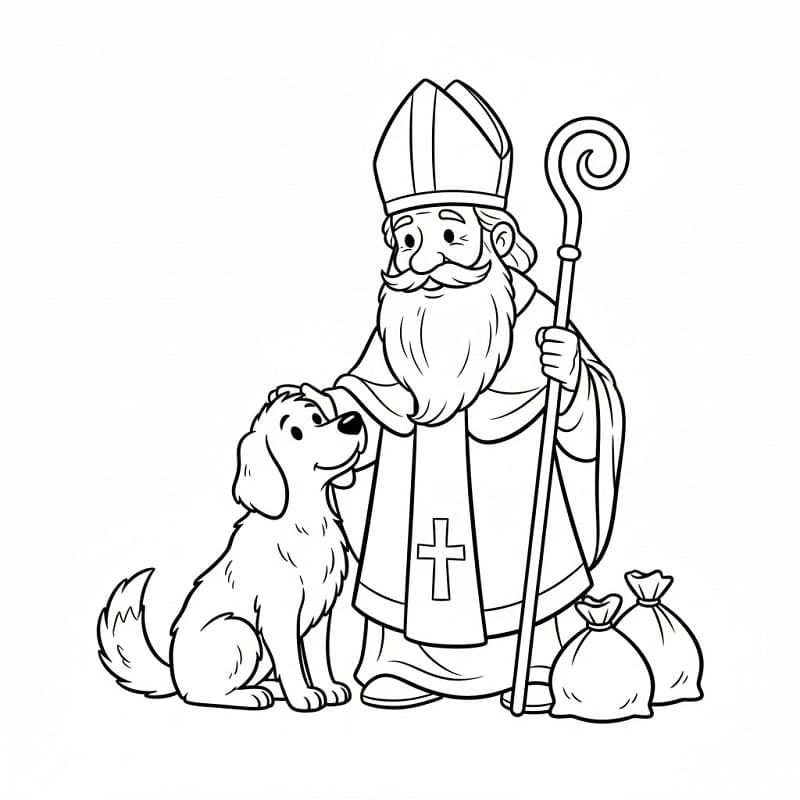 San Nicola e un cucciolo da colorare