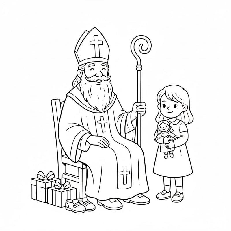 San Nicola e una bambina da colorare