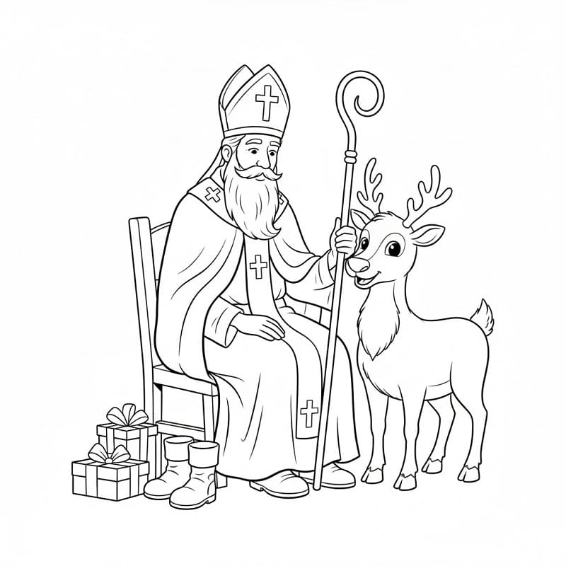 San Nicola e una renna da colorare