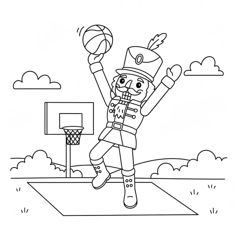 Schiaccianoci che gioca a basket da colorare