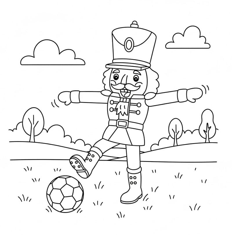 Schiaccianoci che gioca a calcio da colorare