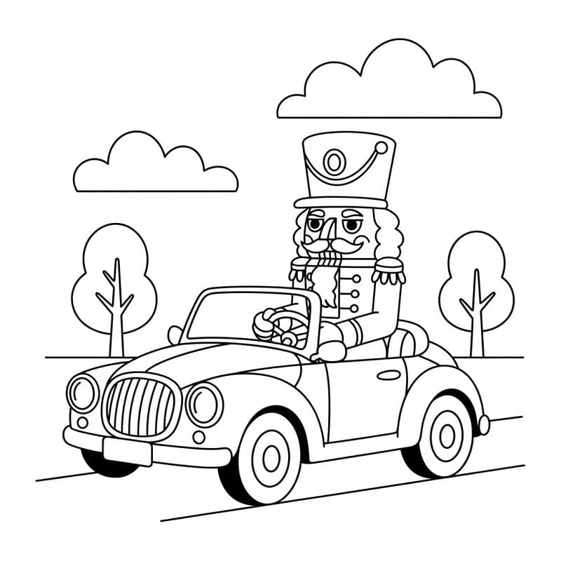 Schiaccianoci che guida l’auto da colorare