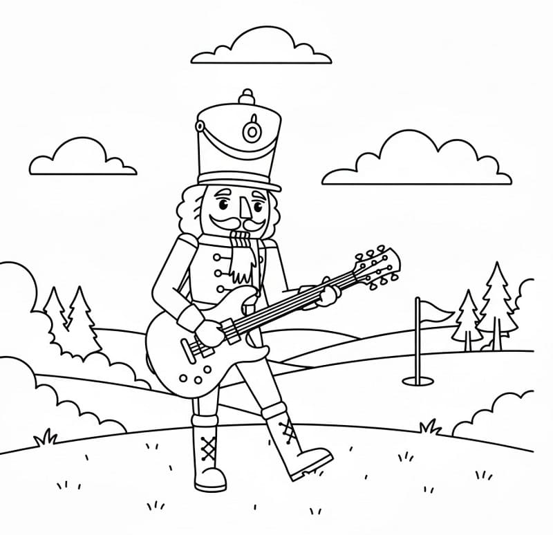 Schiaccianoci che suona la chitarra da colorare