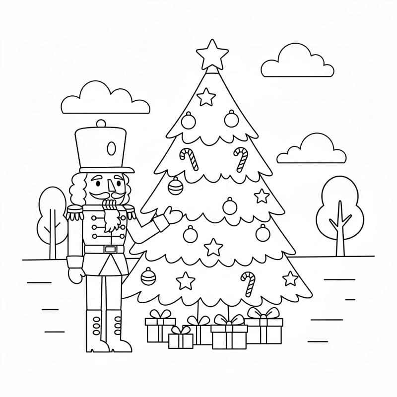 Schiaccianoci e albero di Natale da colorare