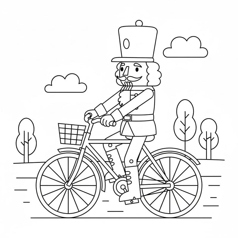 Schiaccianoci in bicicletta da colorare