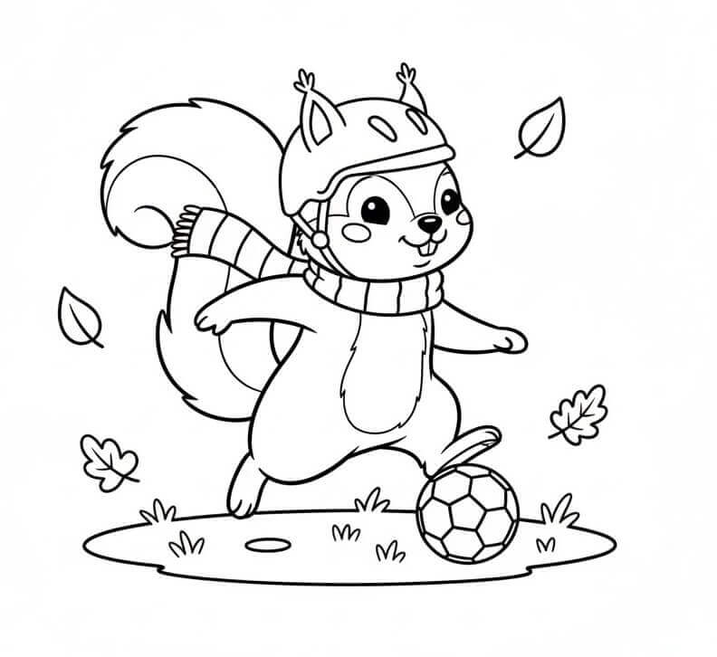 Scoiattolo Gioca a Calcio da colorare