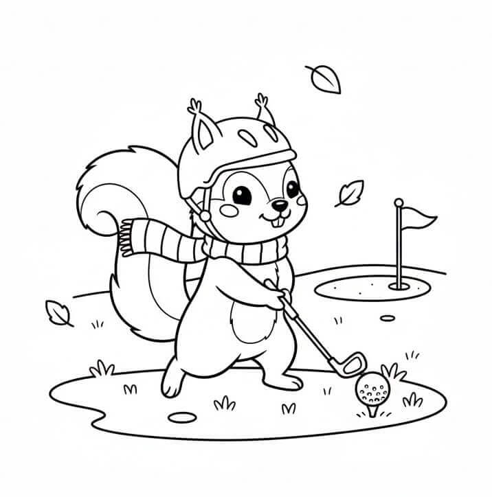 Scoiattolo Gioca a Golf da colorare