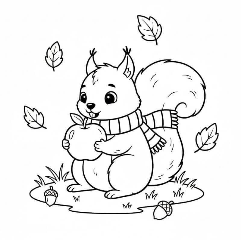 Scoiattolo con Mela da colorare