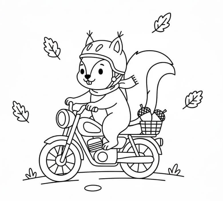 Scoiattolo in Moto da colorare