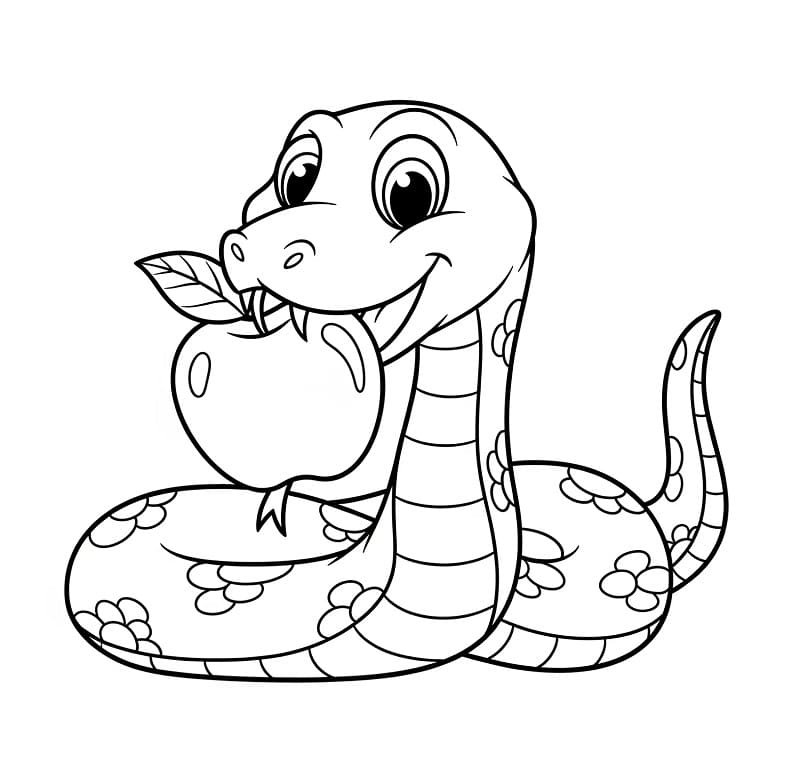 Serpente che mangia una mela da colorare