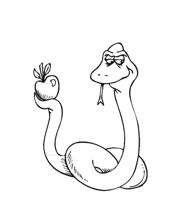 Serpente con una mela da colorare