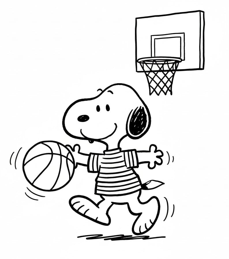 Snoopy che gioca a basket da colorare