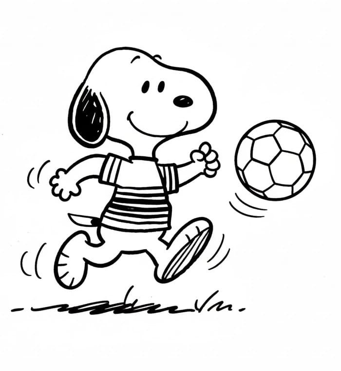 Snoopy che gioca a calcio da colorare